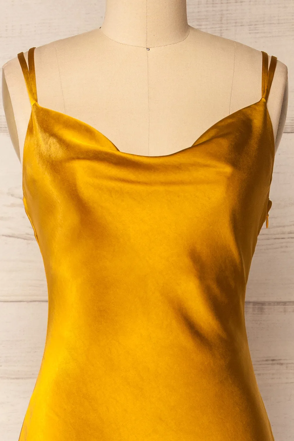 Andora | Gold Satin Midi Dress