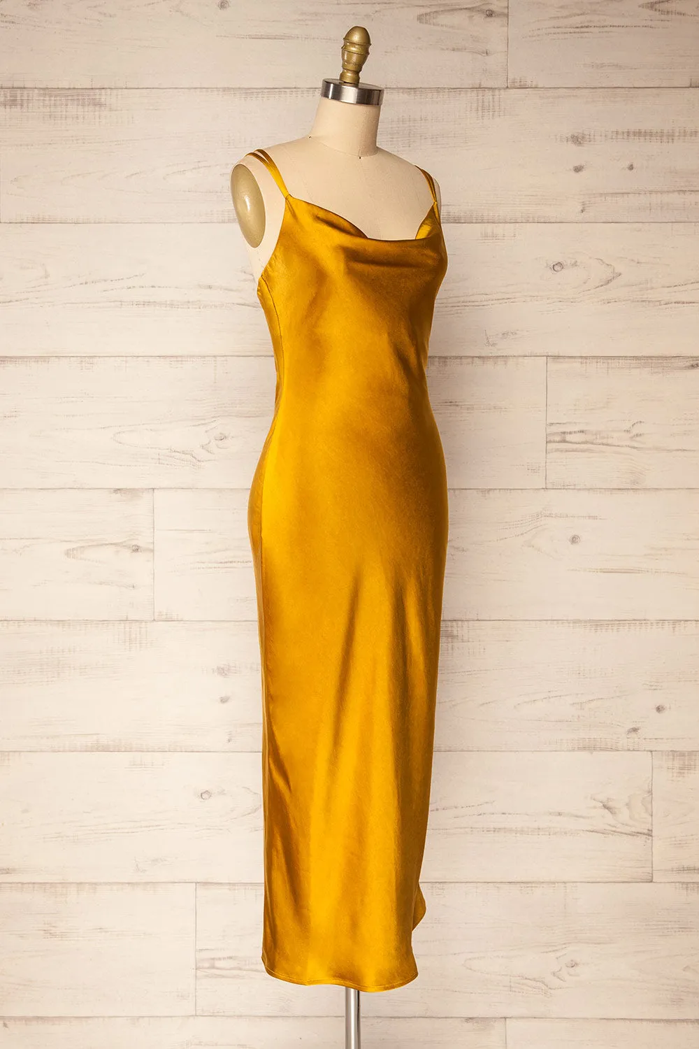 Andora | Gold Satin Midi Dress