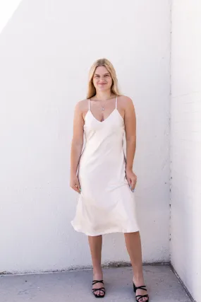 Andri Satin Midi Slip Dress | Pearl