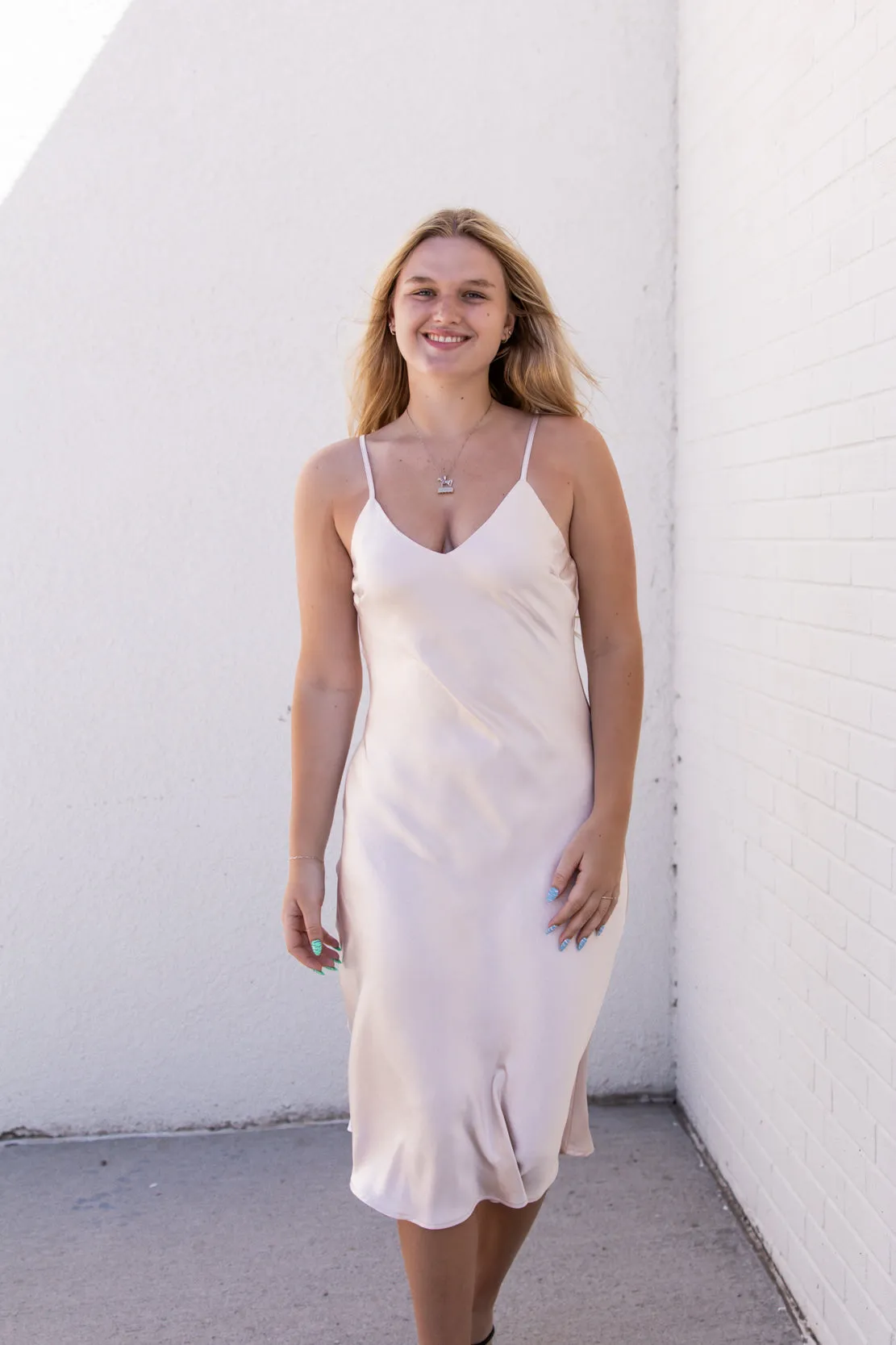 Andri Satin Midi Slip Dress | Pearl