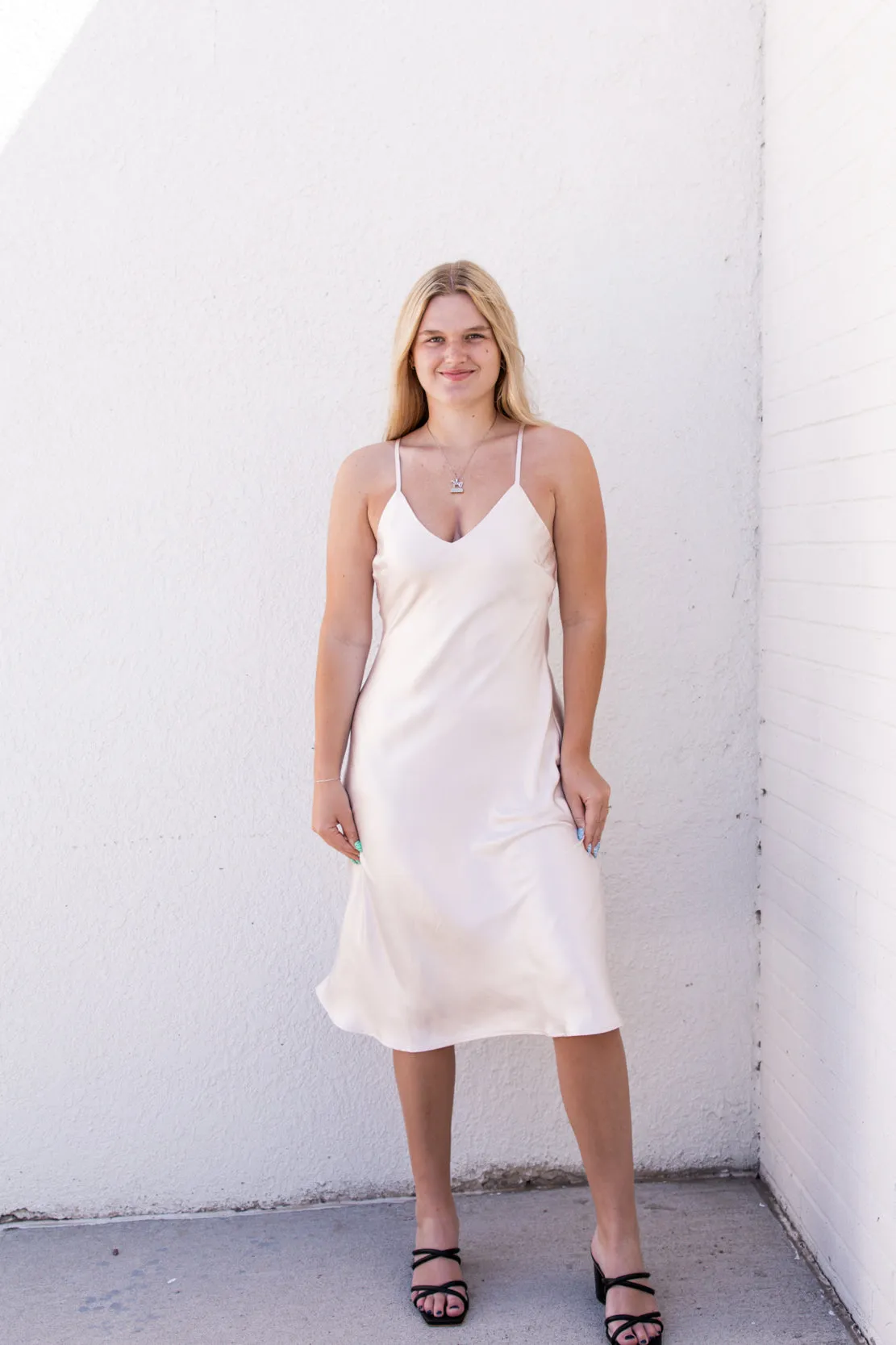 Andri Satin Midi Slip Dress | Pearl