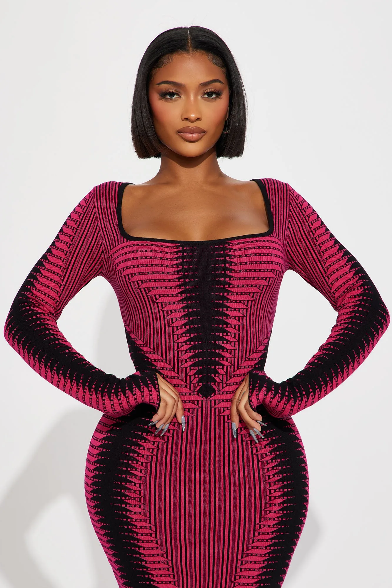 Arianna Sweater Midi Dress - Fuchsia