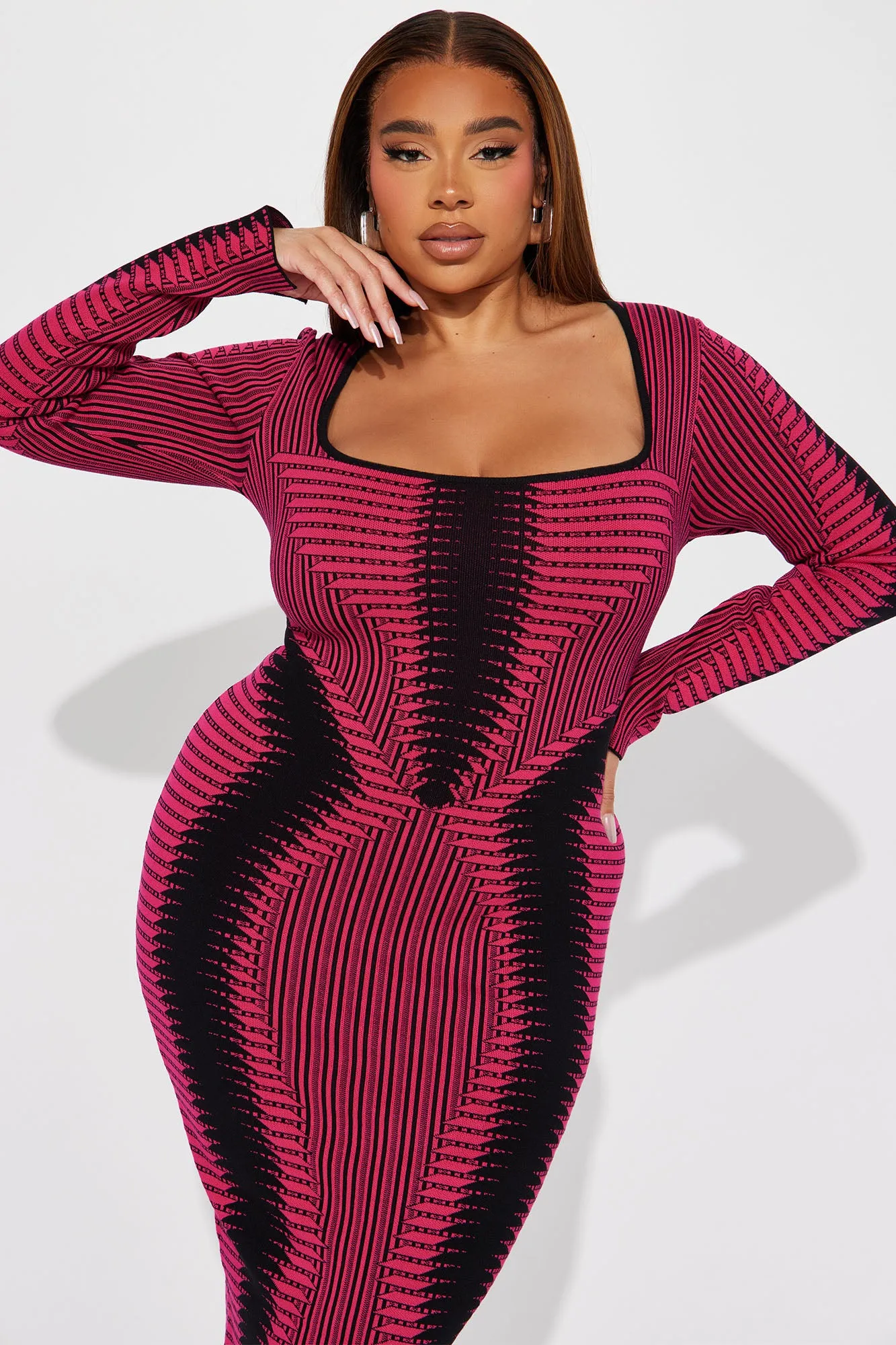 Arianna Sweater Midi Dress - Fuchsia