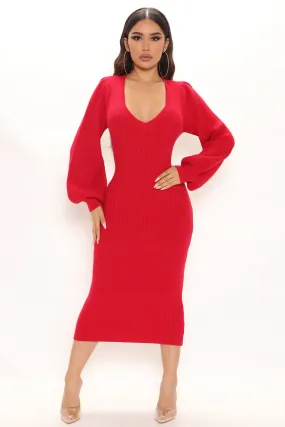 Arlette Sweater Midi Dress - Red