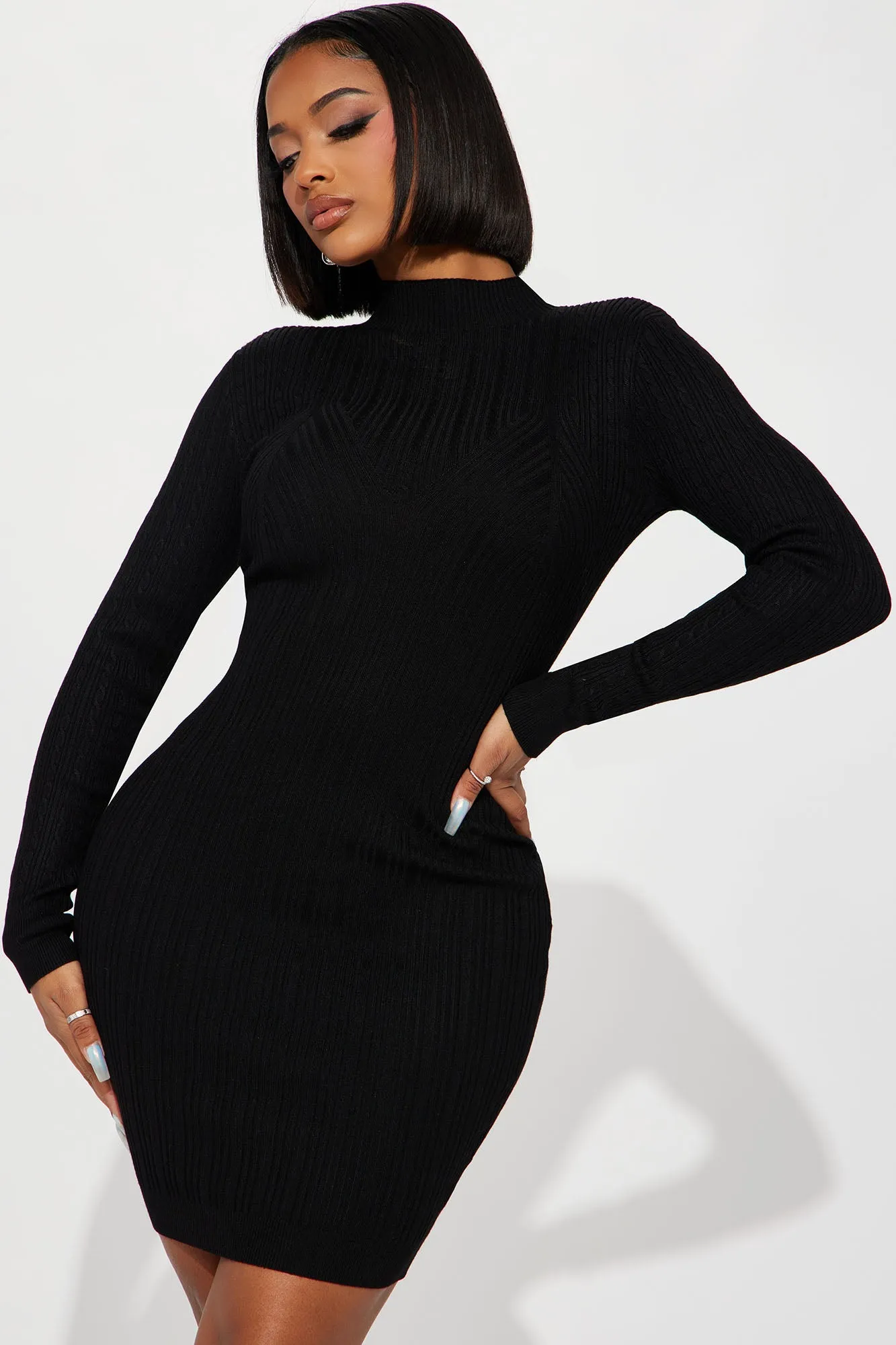 Aspyn Ribbed Mini Dress - Black