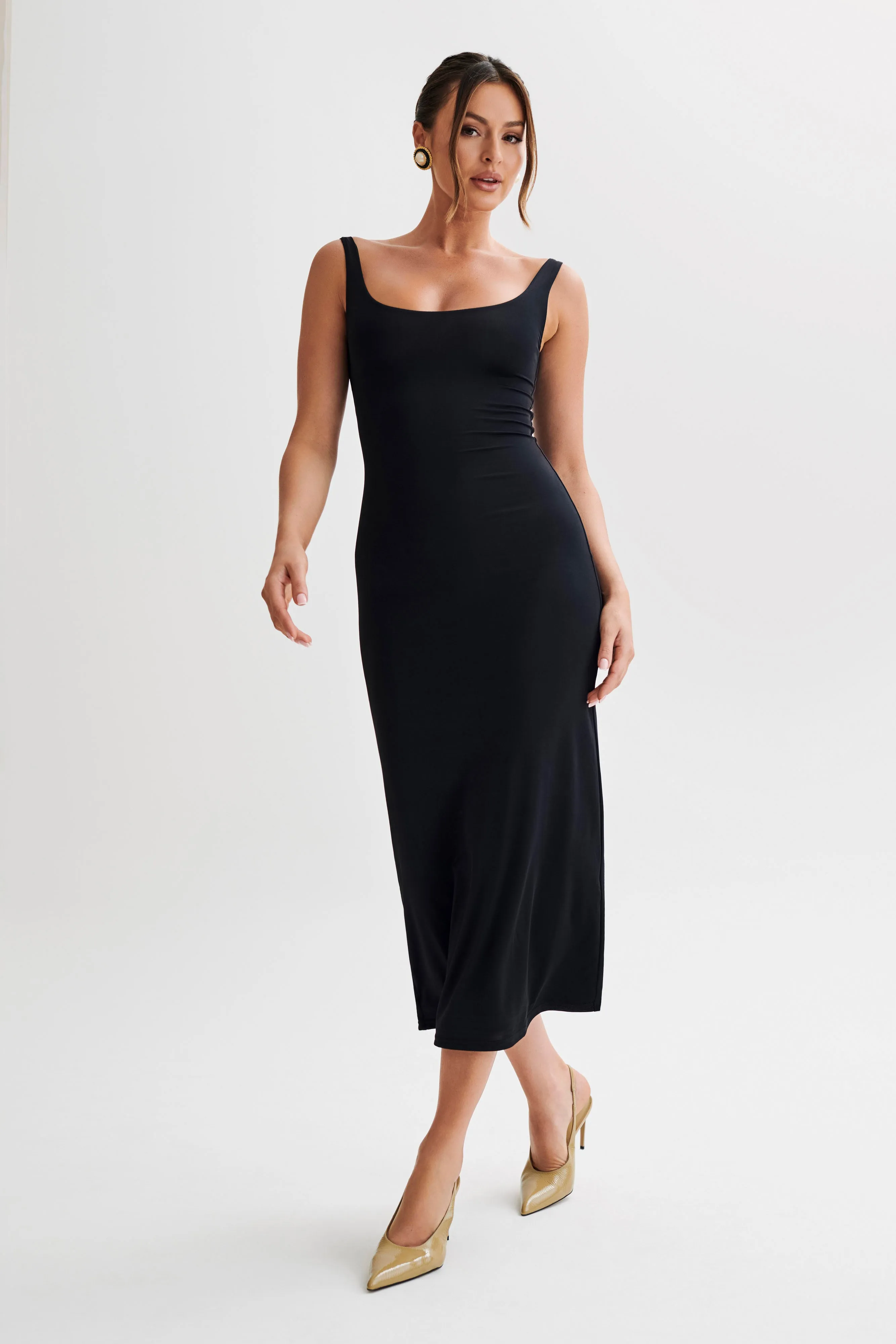 Augustine Slinky Scoop Midi Dress - Black