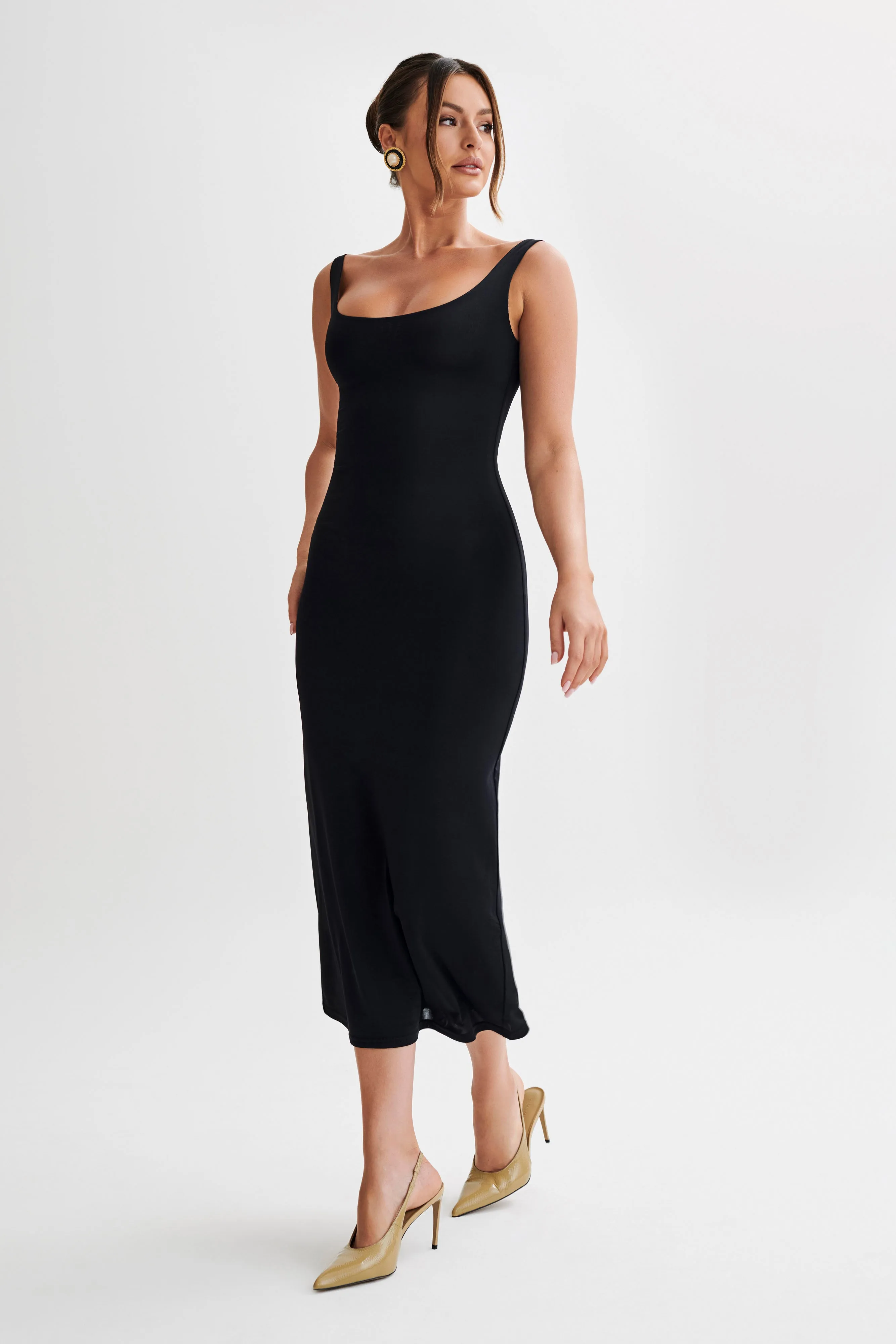 Augustine Slinky Scoop Midi Dress - Black