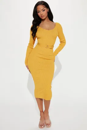 Autumn Calls Sweater Midi Dress - Mustard