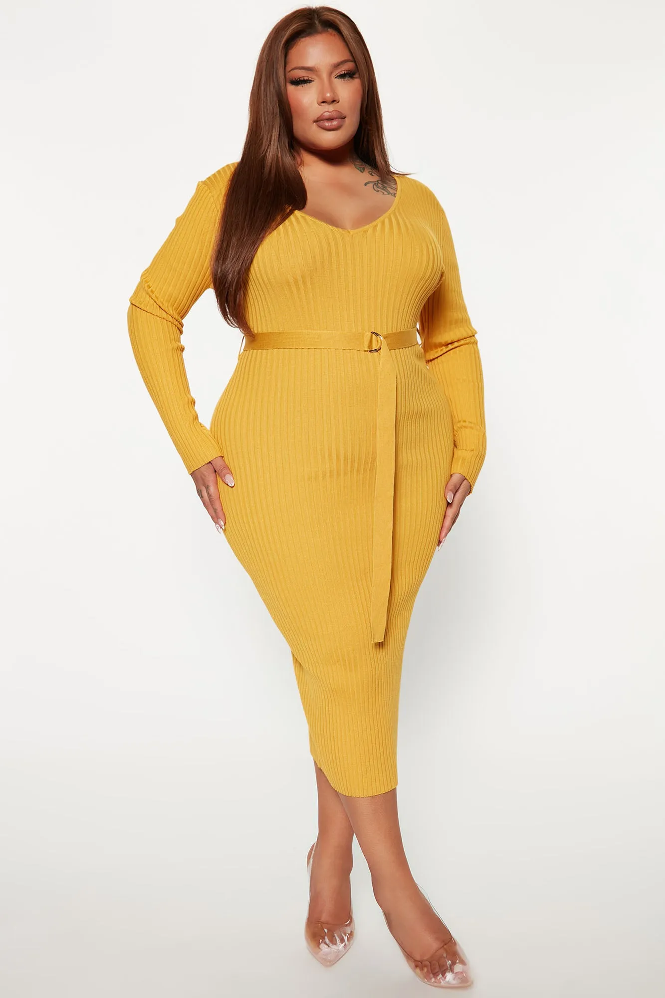 Autumn Calls Sweater Midi Dress - Mustard