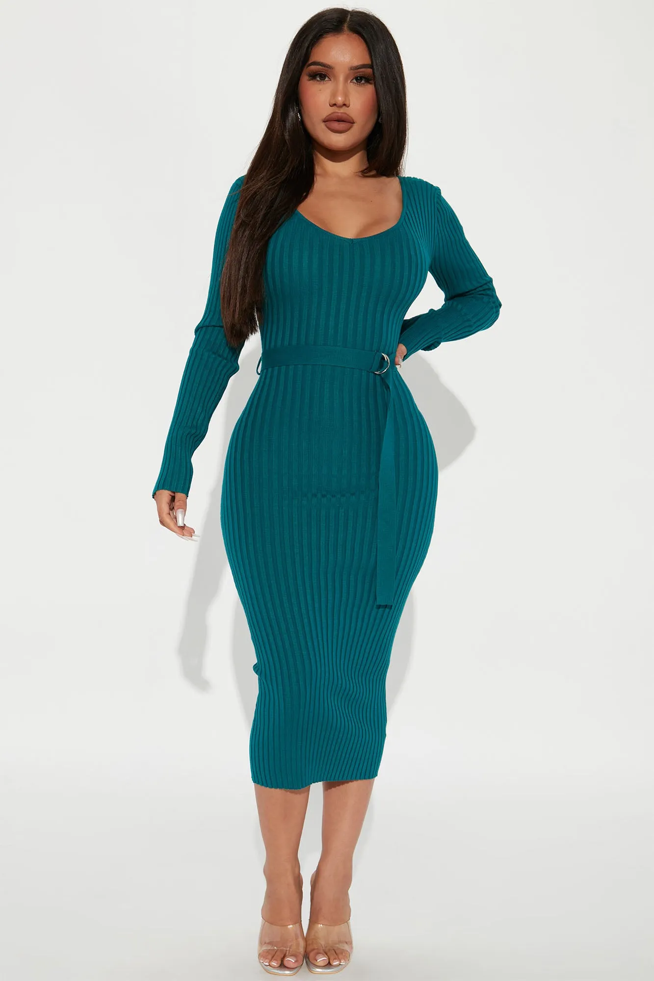 Autumn Calls Sweater Midi Dress - Teal