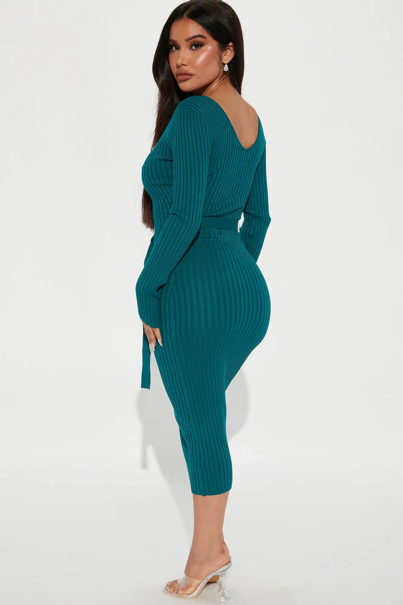 Autumn Calls Sweater Midi Dress - Teal