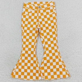 Baby Girls Jeans Orange Checkered Bell Flare Denim Pants P0468