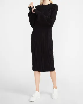 Balloon Sleeve Midi Sweater Dress in Pitch Black