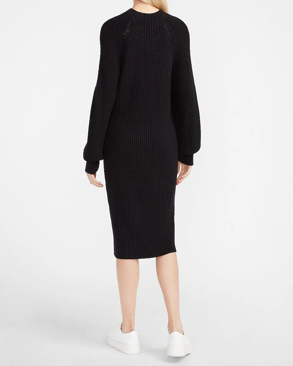 Balloon Sleeve Midi Sweater Dress in Pitch Black