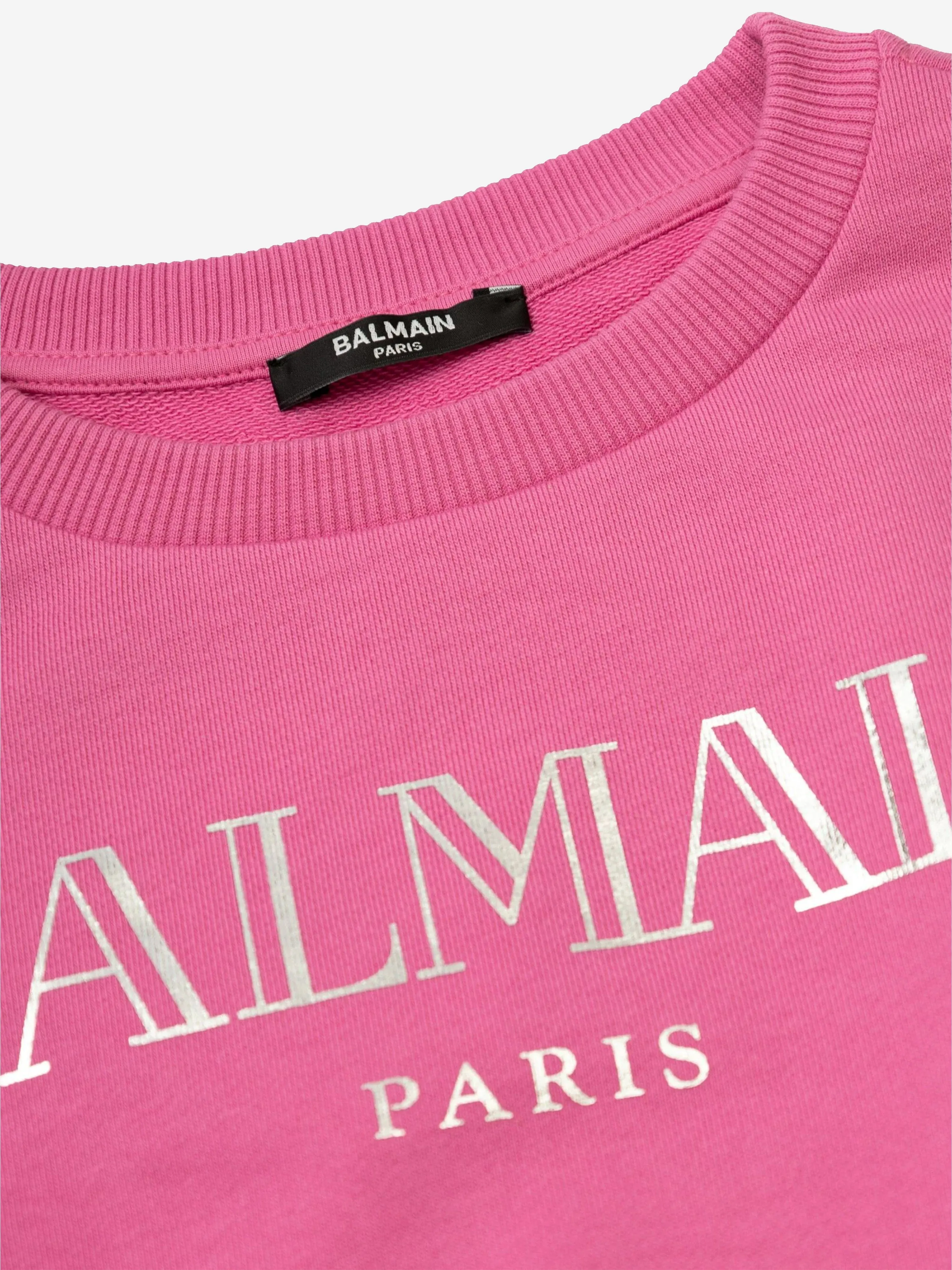 Balmain Girls Logo Sweater Dress in Pink