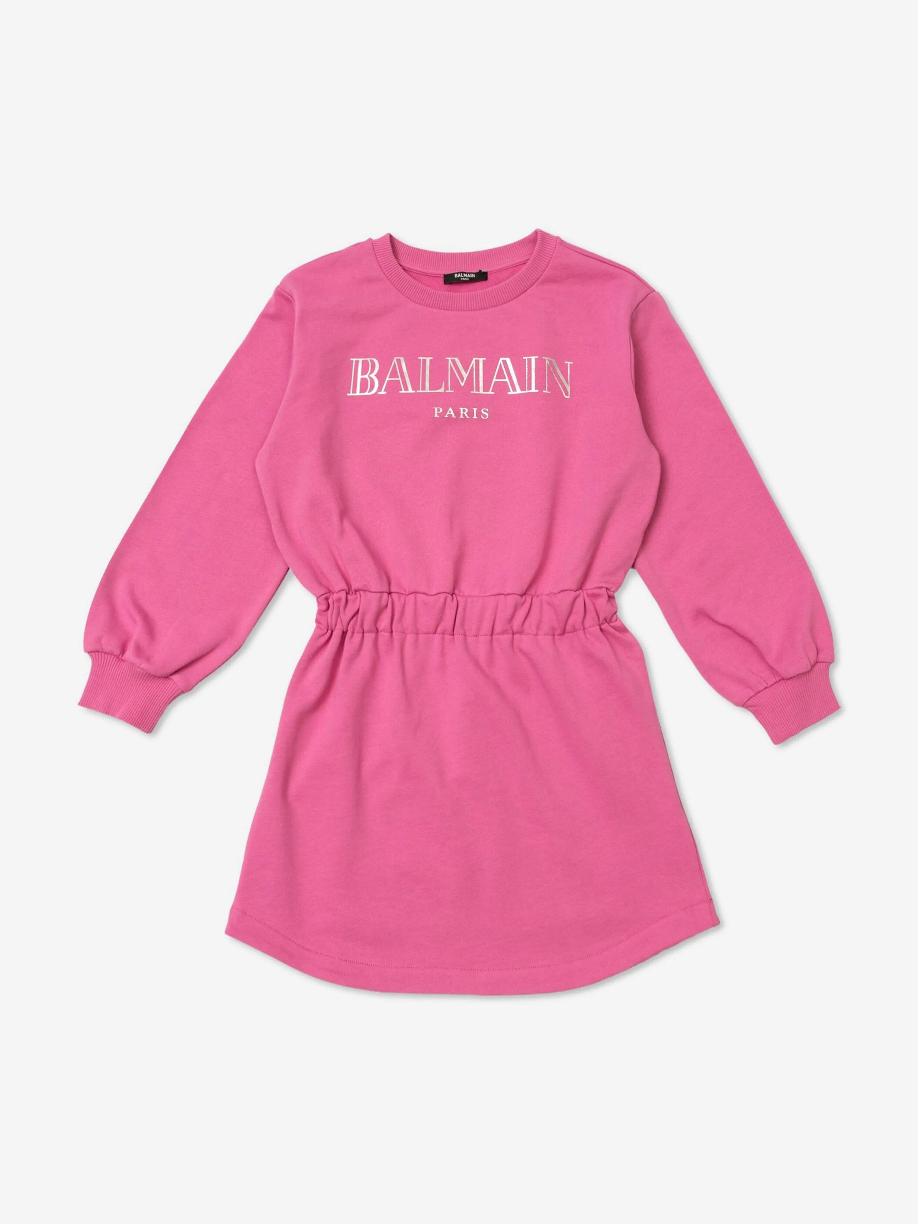 Balmain Girls Logo Sweater Dress in Pink