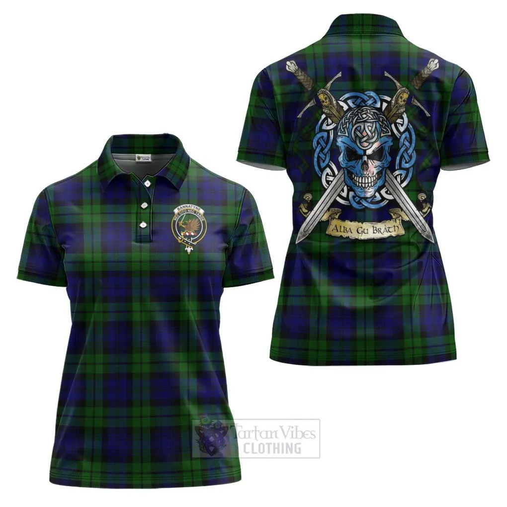 Bannatyne Tartan Women's Polo Shirt with Family Crest Celtic Skull Style