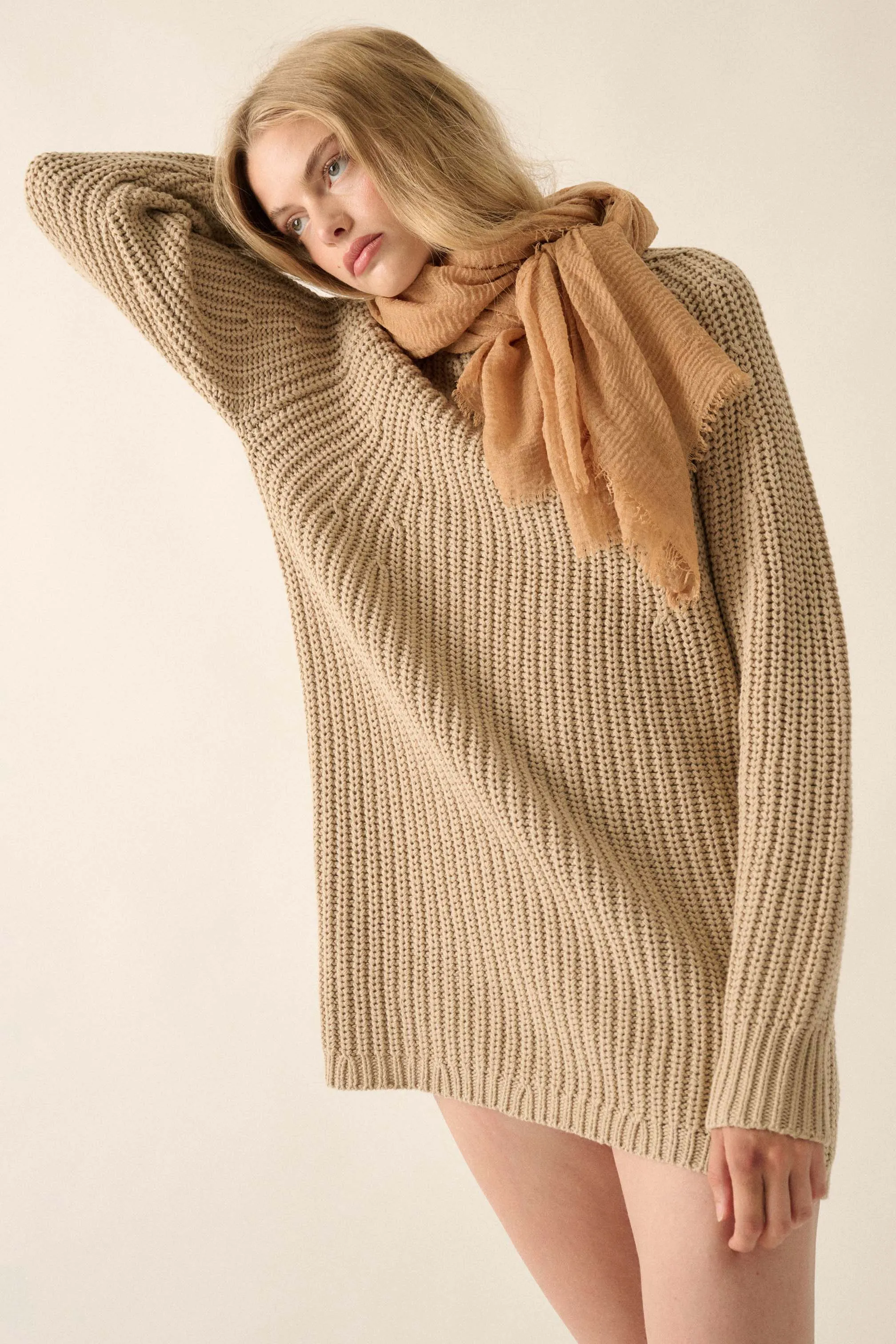 Believe in You Ribbed Knit Mini Sweater Dress