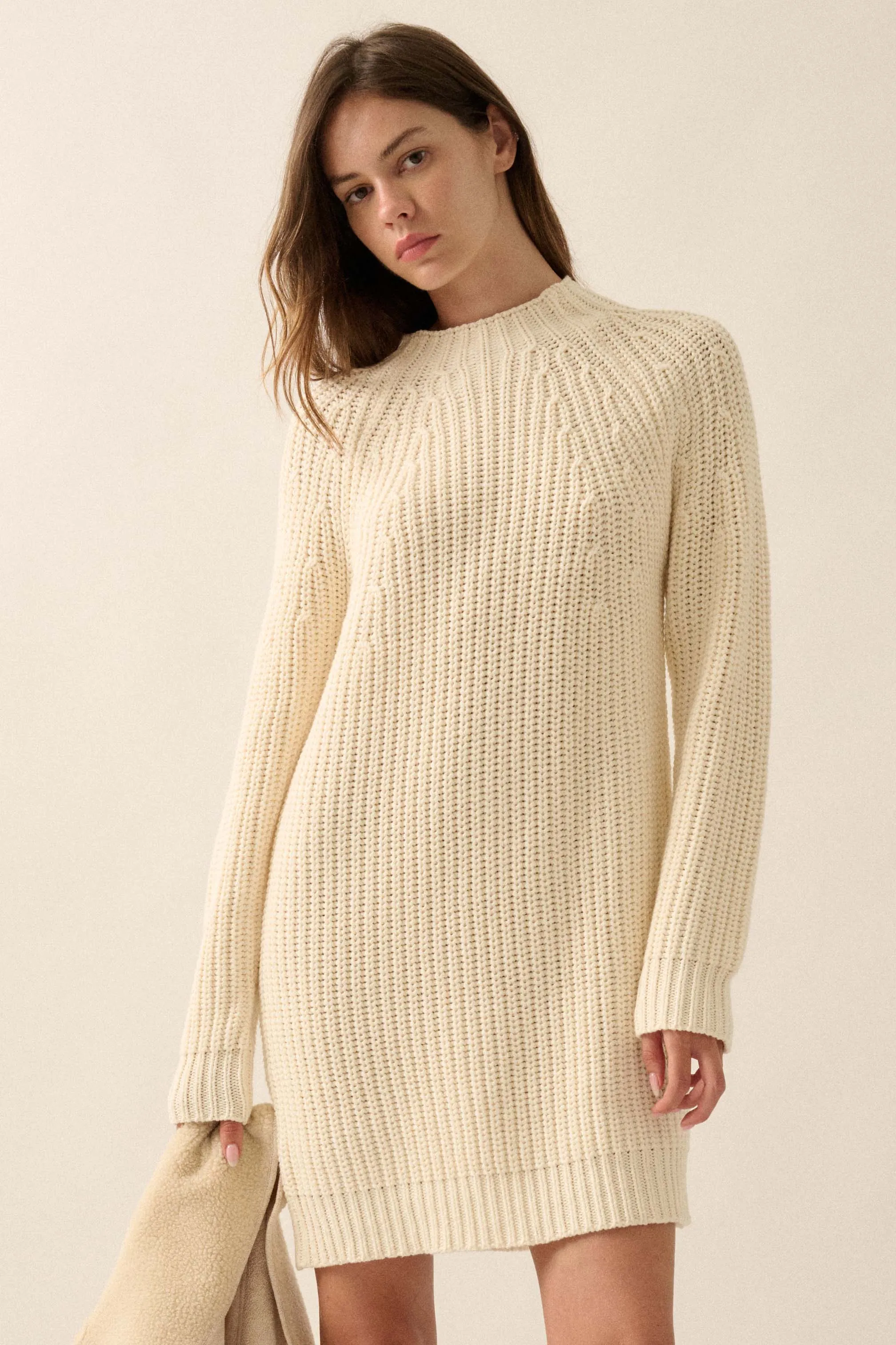 Believe in You Ribbed Knit Mini Sweater Dress