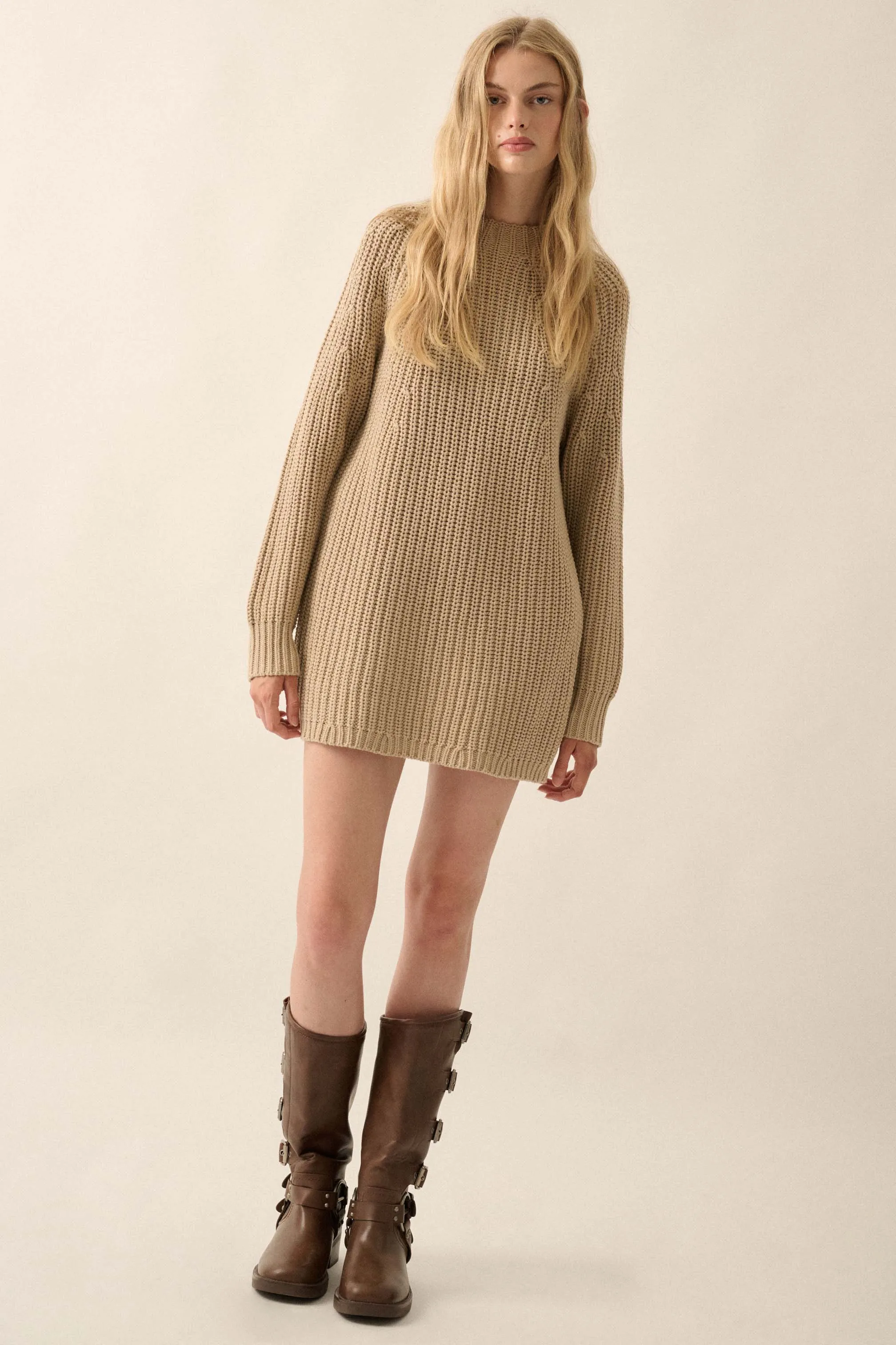 Believe in You Ribbed Knit Mini Sweater Dress