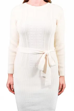 Belted Sweater Dress in Ivory