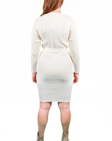 Belted Sweater Dress in Ivory