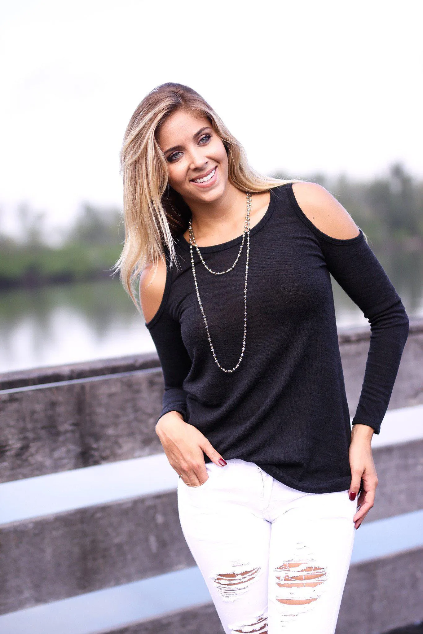 Black Cold Shoulder Sweater