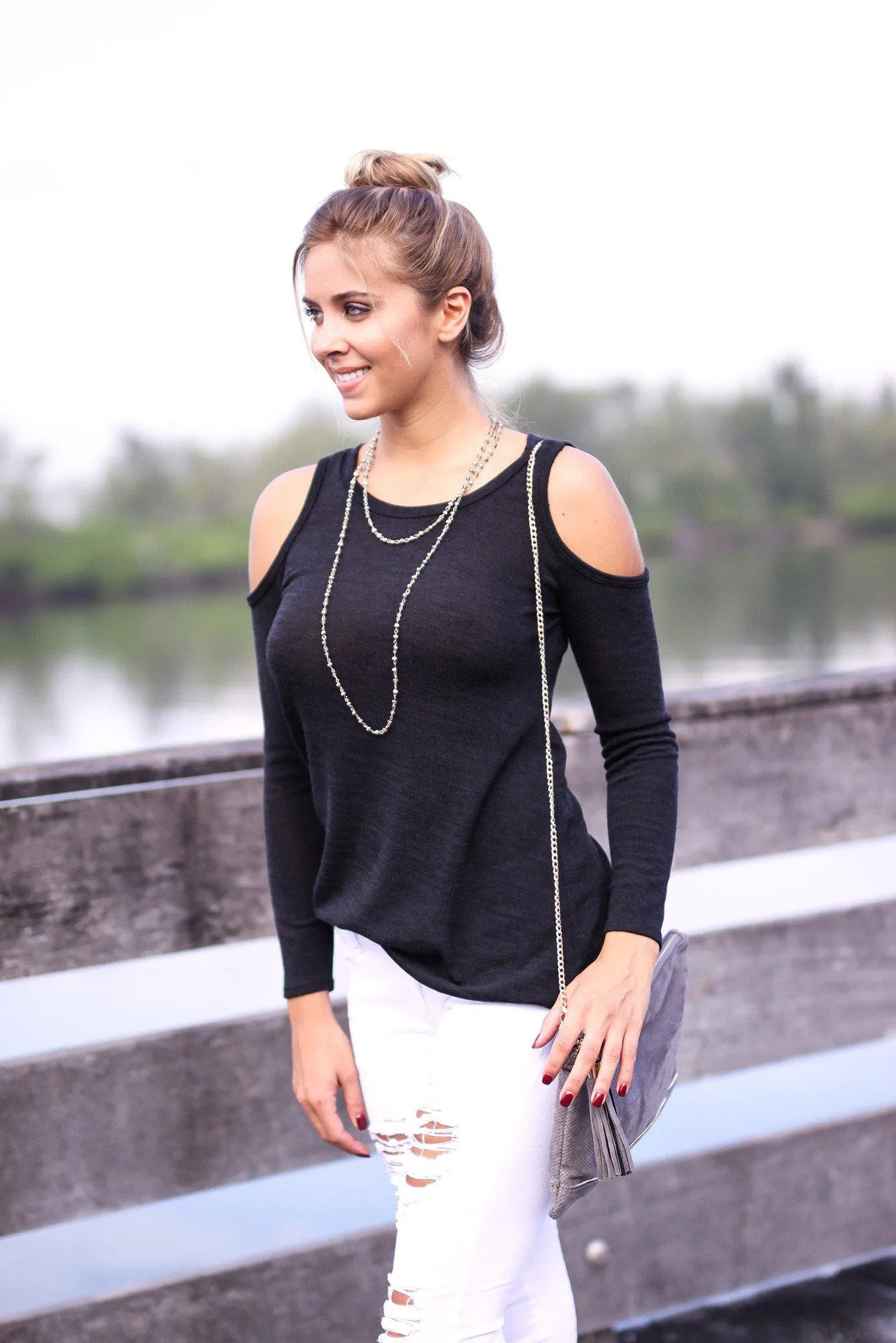 Black Cold Shoulder Sweater