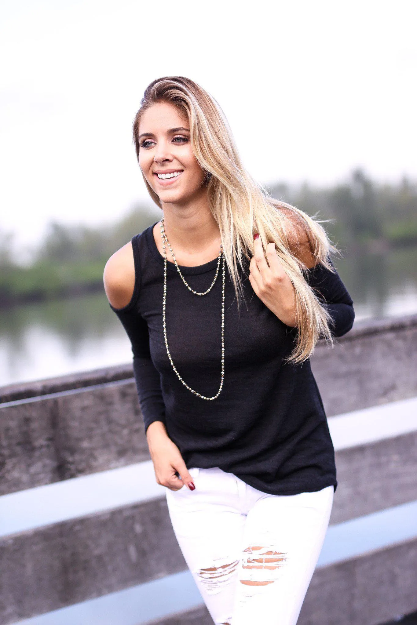 Black Cold Shoulder Sweater