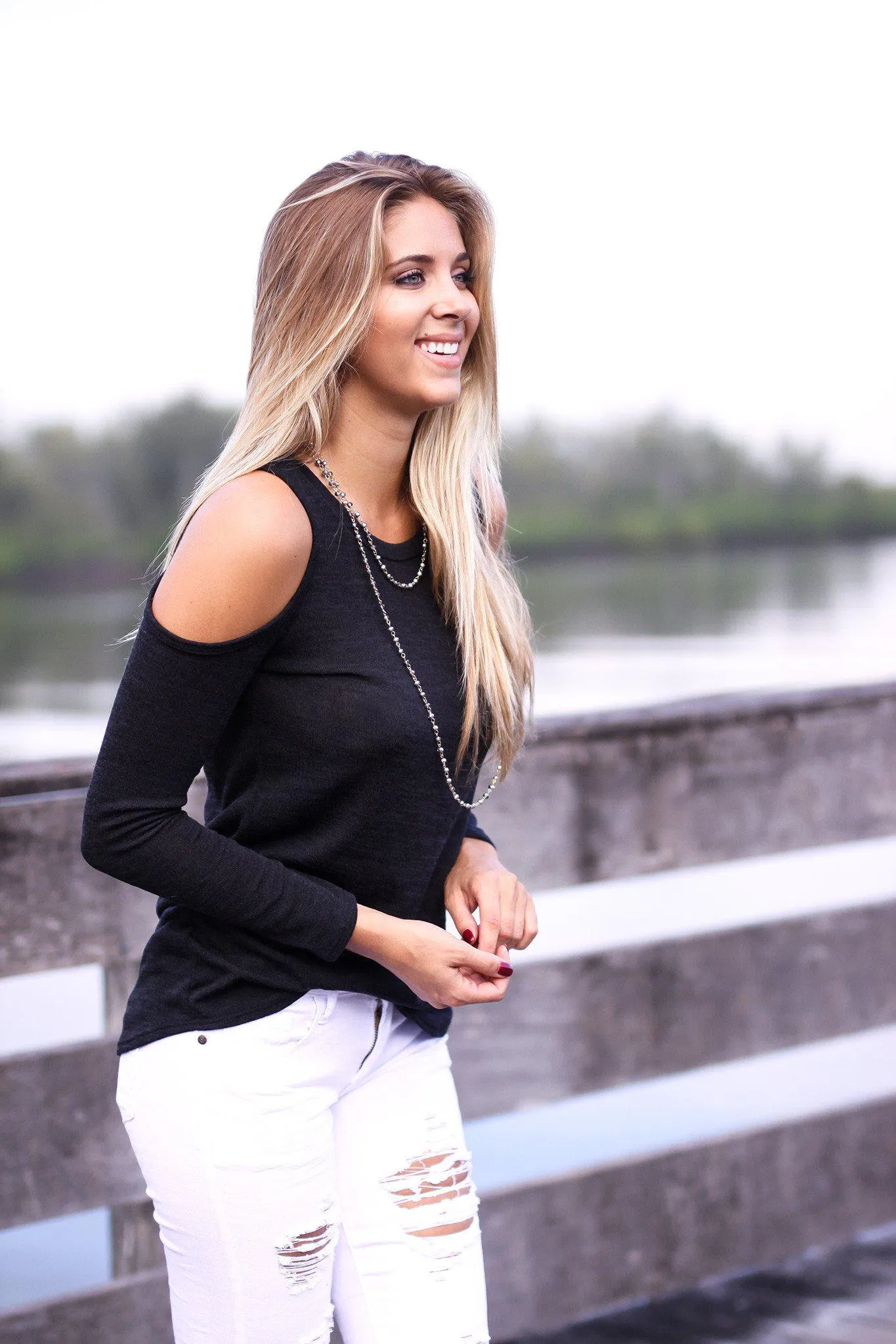 Black Cold Shoulder Sweater