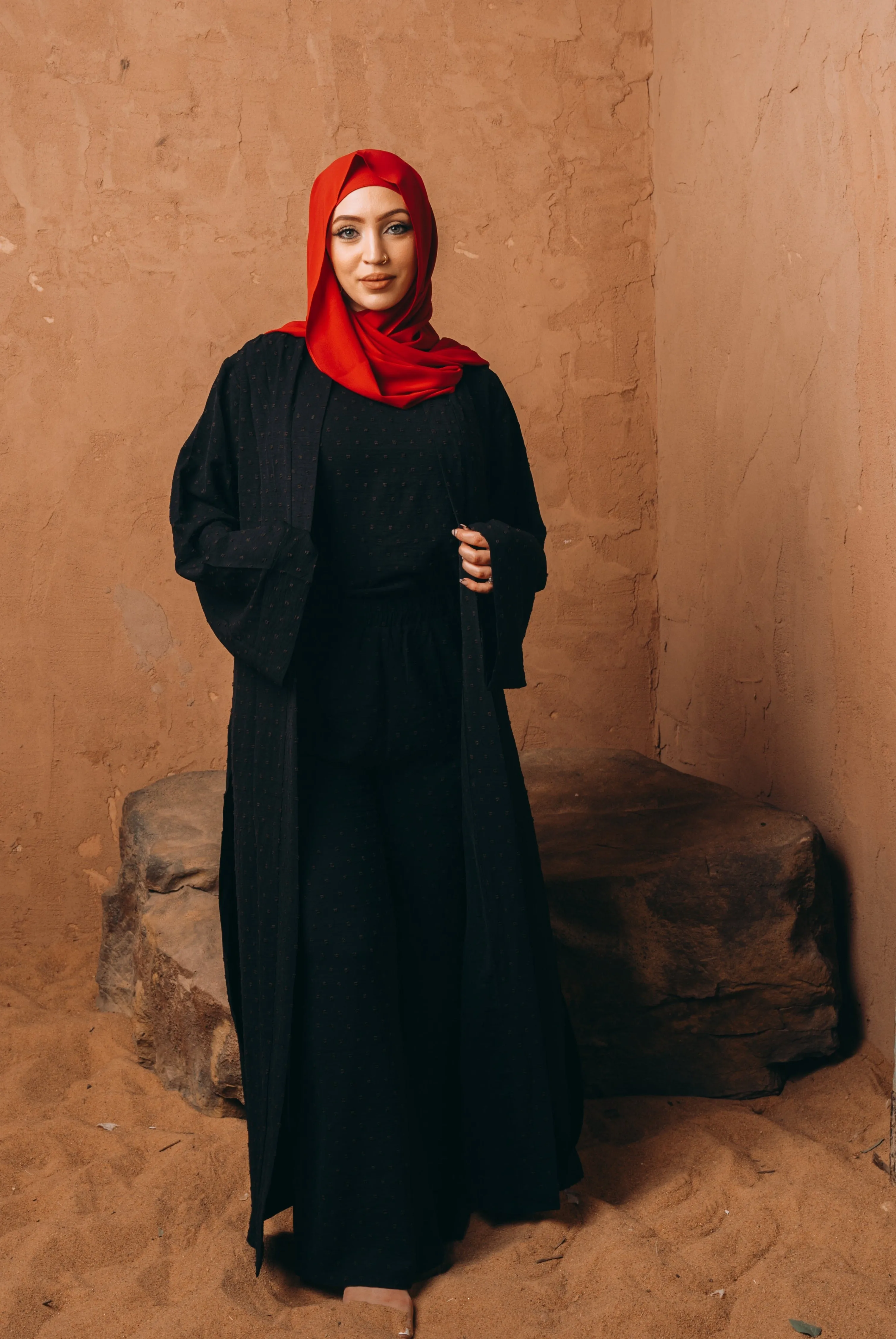 Black Four Piece Pants Abaya Set