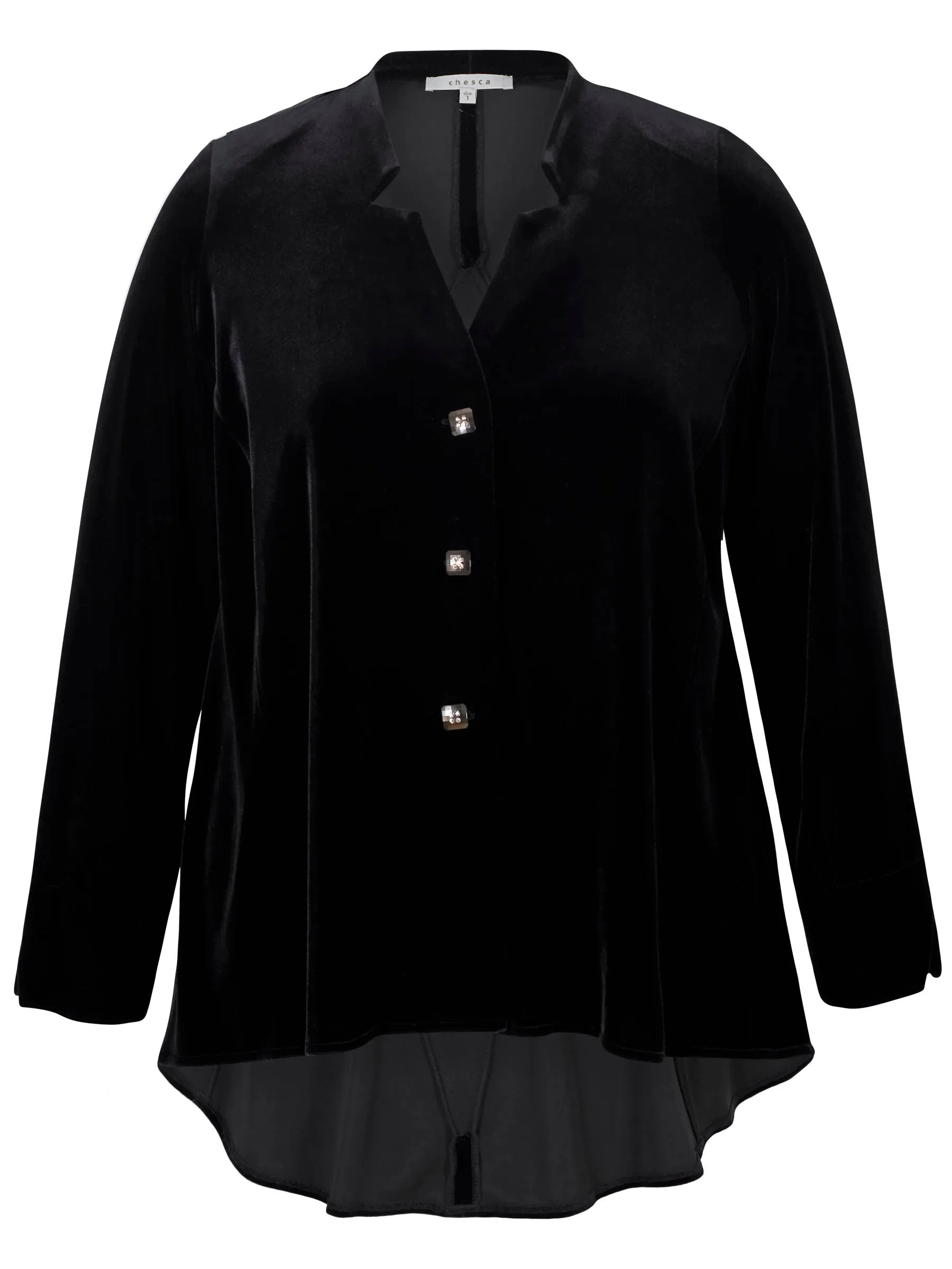 Black Notch Neck Stretch Velvet Diamond Back Detail Jacket