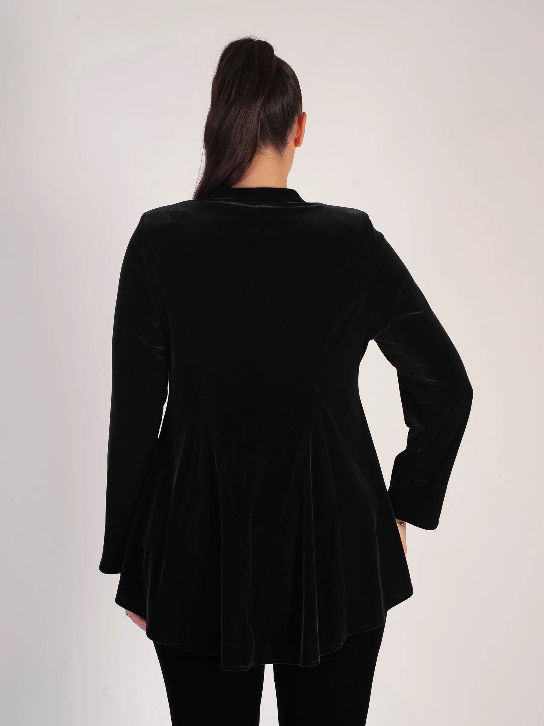 Black Notch Neck Stretch Velvet Diamond Back Detail Jacket