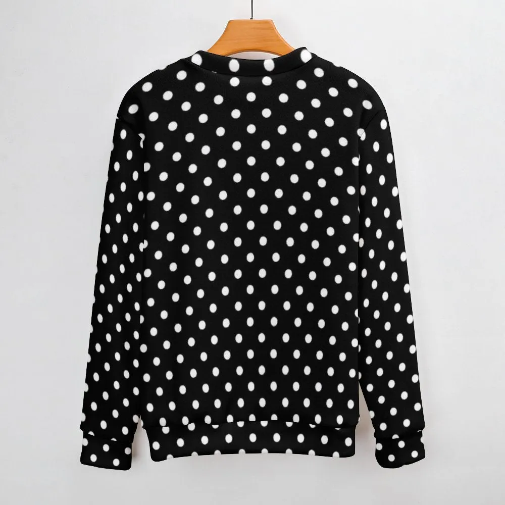 Black With White Polka Dots Unisex Crewneck Sweater