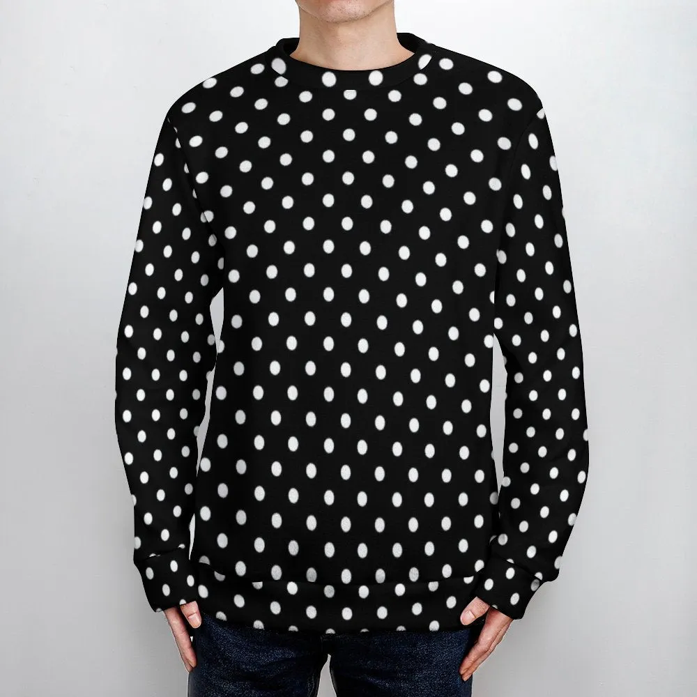 Black With White Polka Dots Unisex Crewneck Sweater