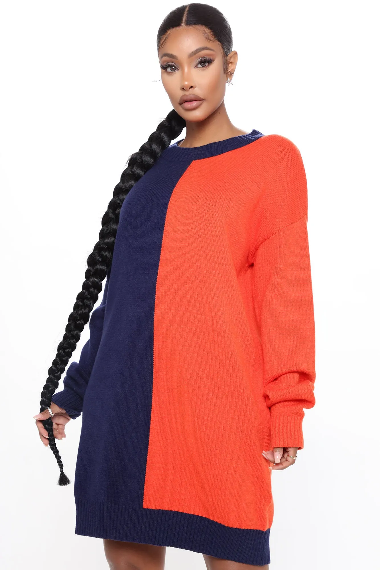 Block Your Number Sweater Dress - Navy/combo