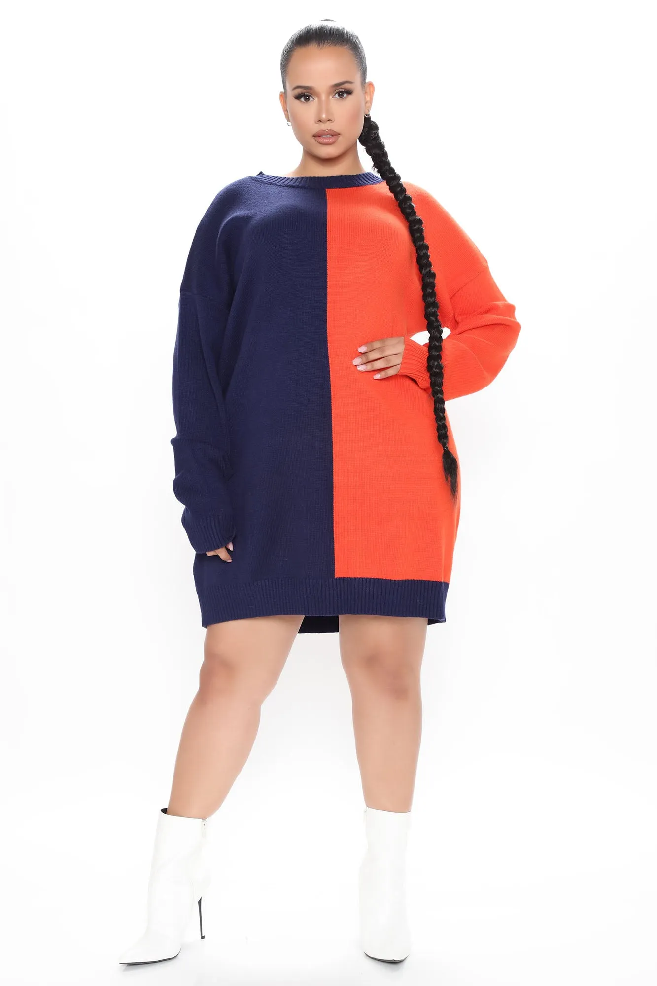 Block Your Number Sweater Dress - Navy/combo