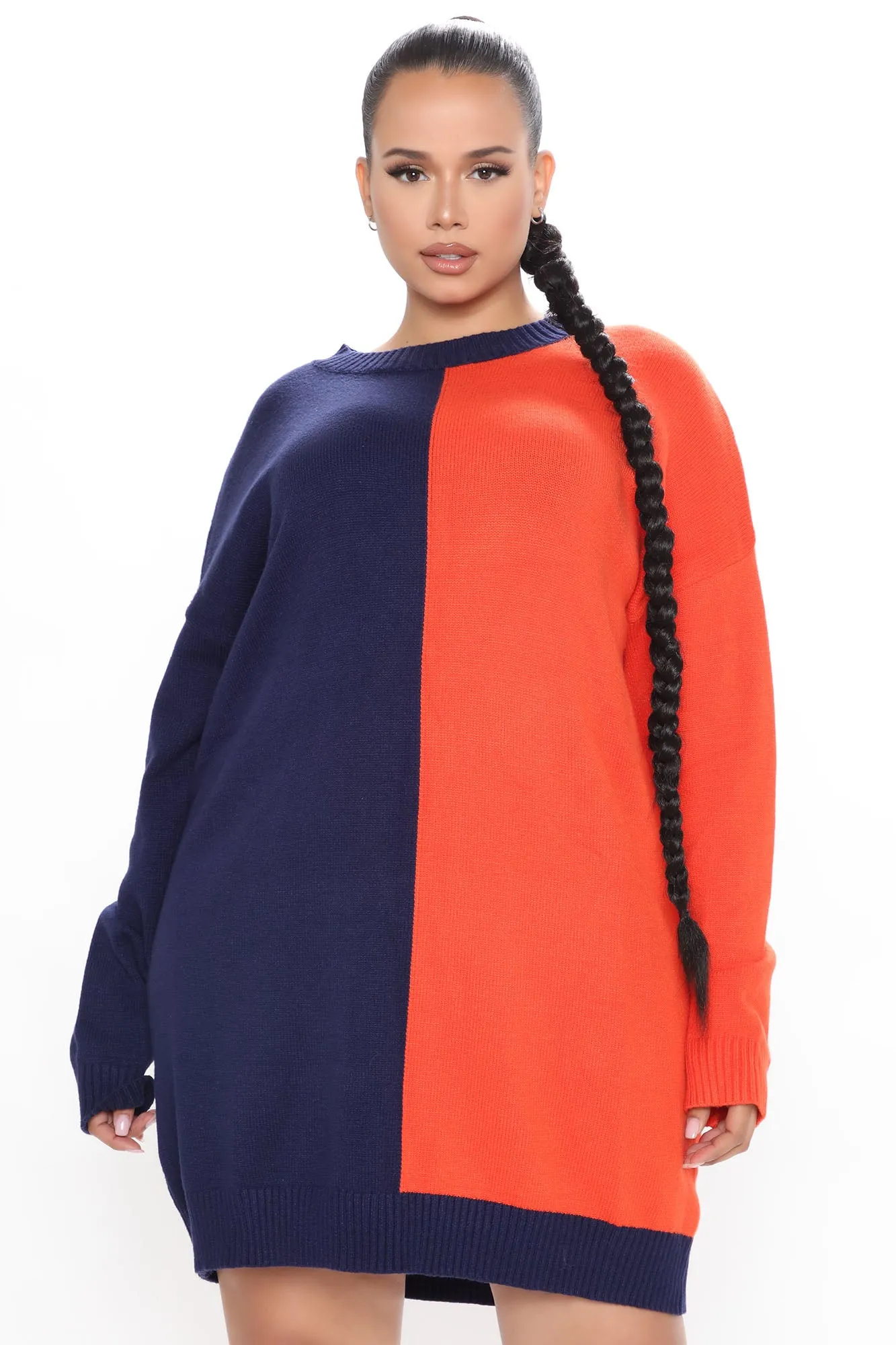 Block Your Number Sweater Dress - Navy/combo