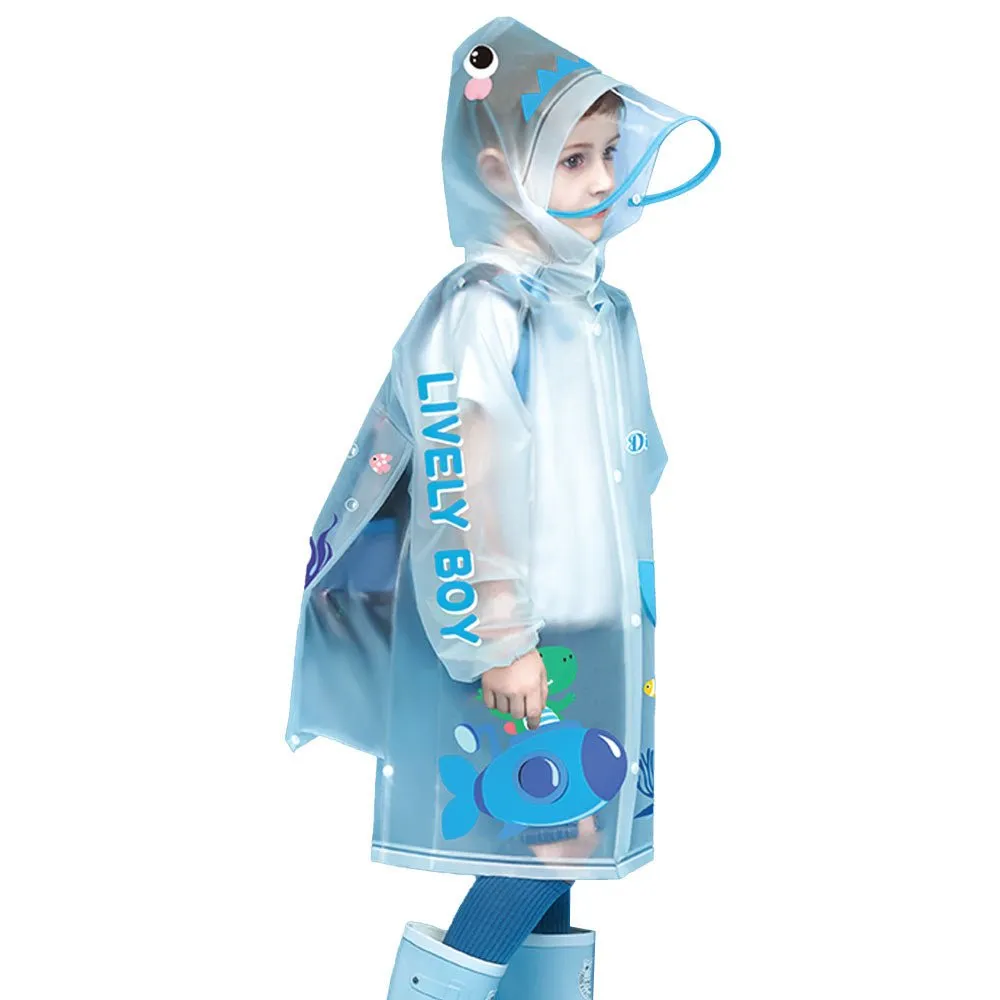 Blue Dino Submarine Transluscent Raincoat for Kids