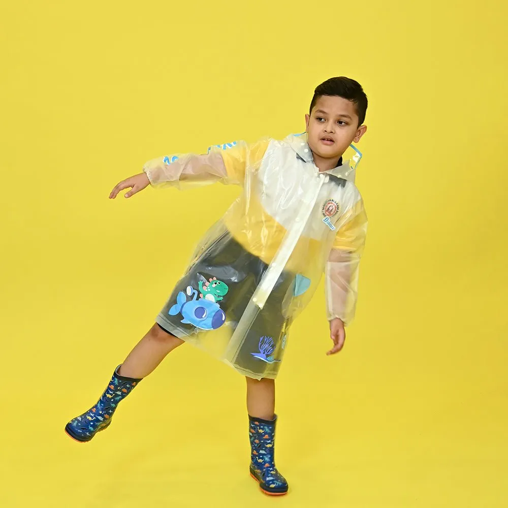 Blue Dino Submarine Transluscent Raincoat for Kids