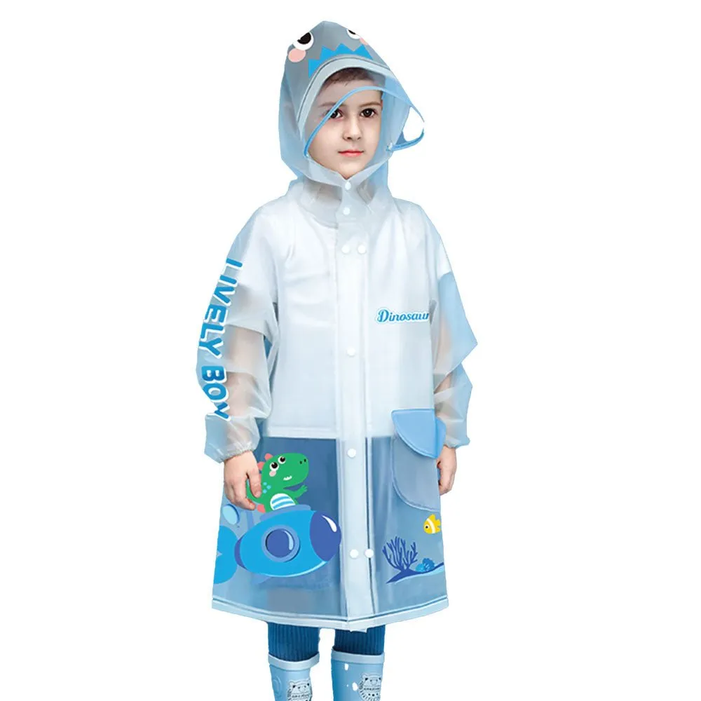 Blue Dino Submarine Transluscent Raincoat for Kids