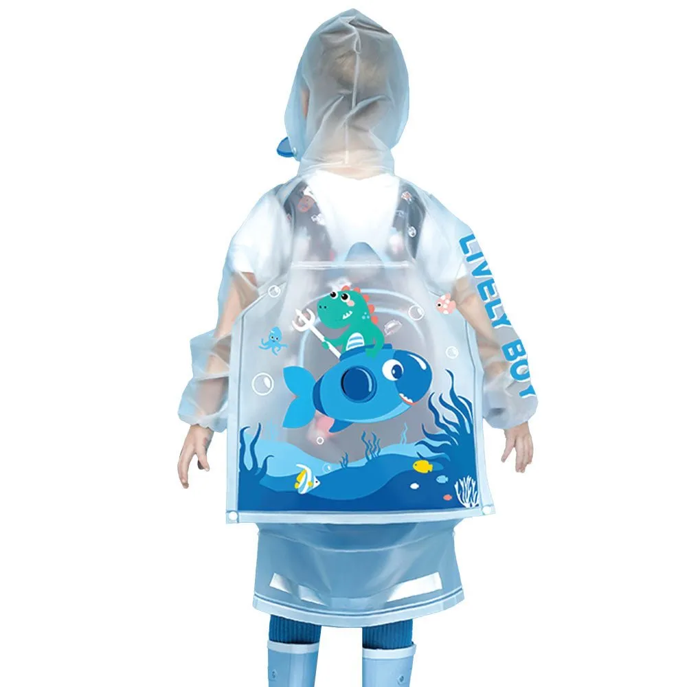 Blue Dino Submarine Transluscent Raincoat for Kids