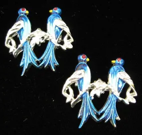 Bluebirds Scatter Pins Set Of 2 Rhinestone Eyes 1950s Blue And Silver Birds Brooch