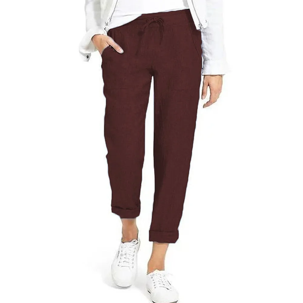 Brand Cotton Linen Pants Women Soft Loose Sports Pants Breathable Slim Ankle Length Trousers