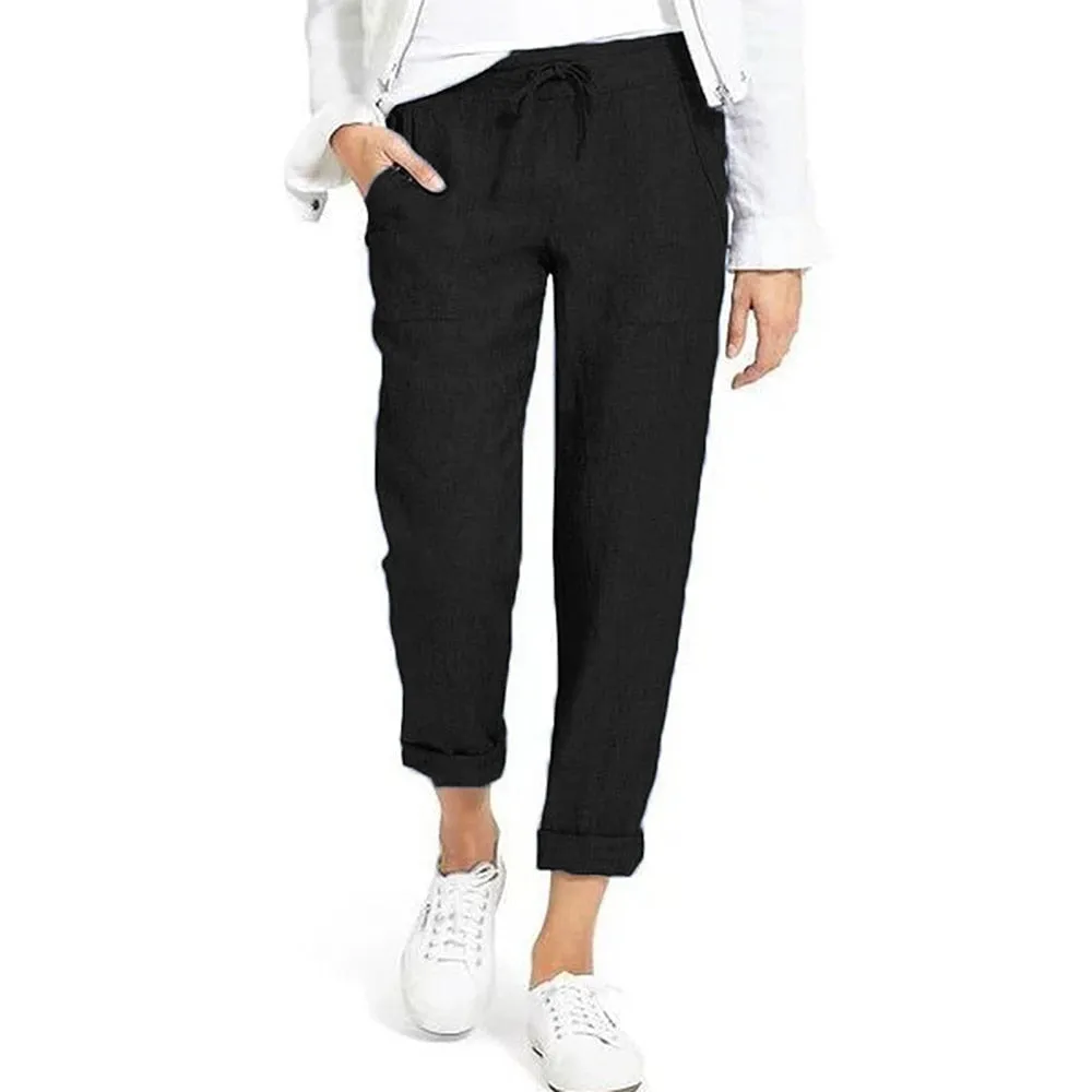 Brand Cotton Linen Pants Women Soft Loose Sports Pants Breathable Slim Ankle Length Trousers