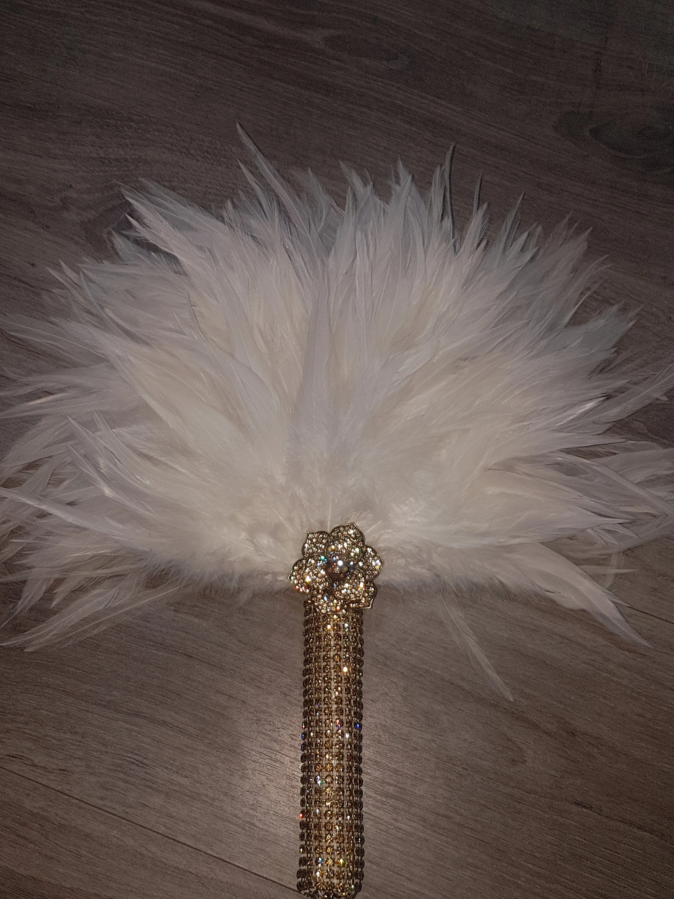 Brides Feather Fan bouquet GOLD AND WHITE, Great Gatsby wedding style -ready to ship