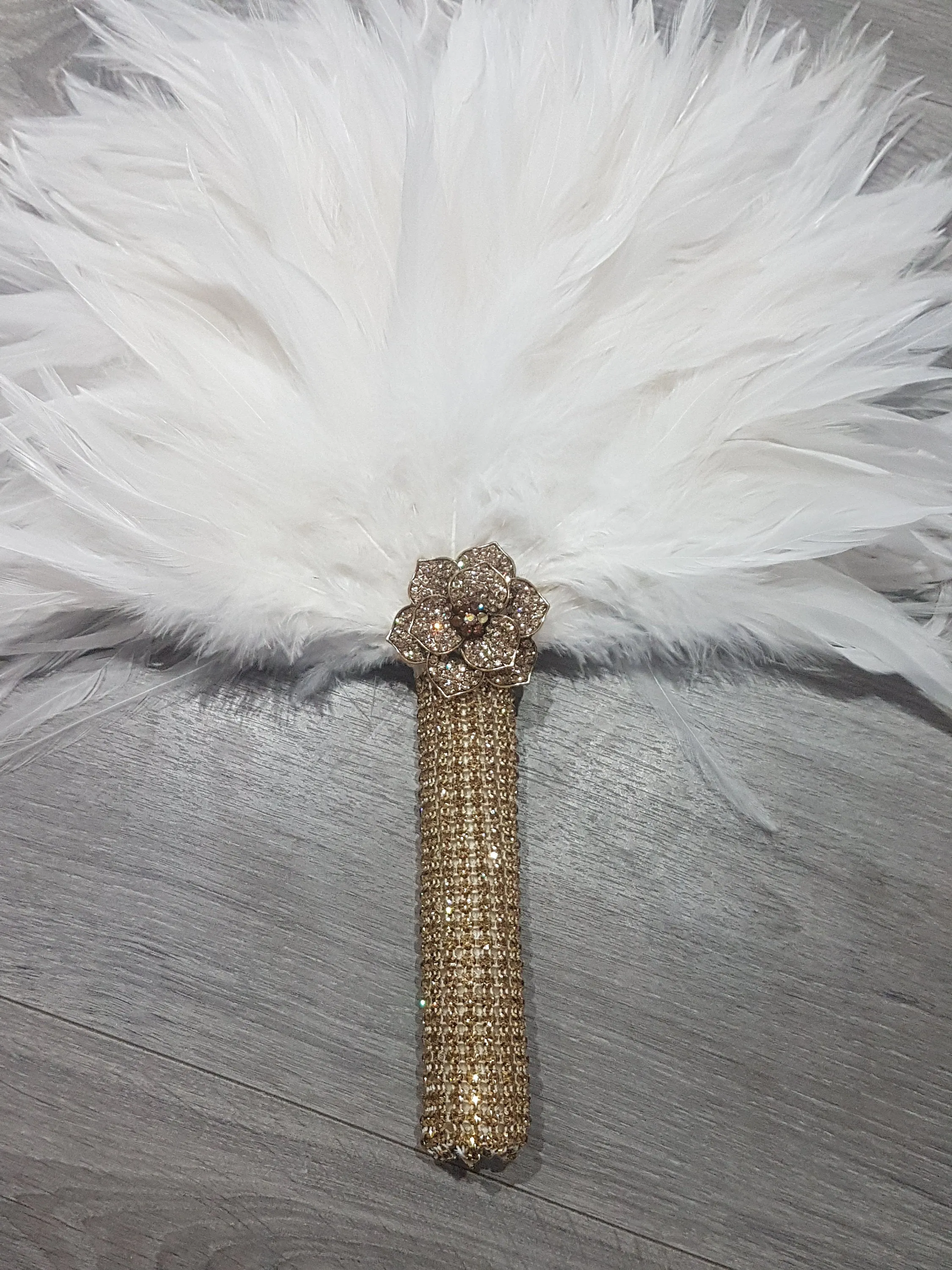 Brides Feather Fan bouquet GOLD AND WHITE, Great Gatsby wedding style -ready to ship