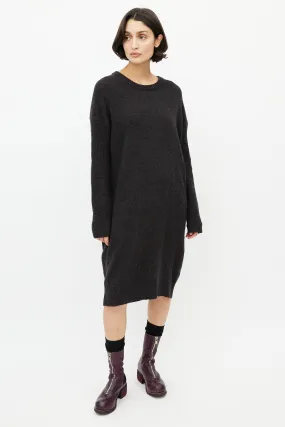 Brown & Multicolour Speckled Wool Knit Sweater Dress