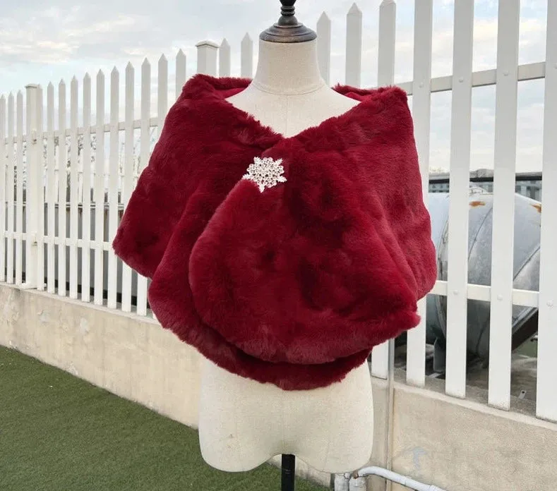 Burgundy Faux Fur Bolero Jacket  Special Evening Shoulder Wrap