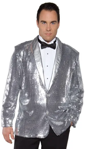 Cabaret Mens Plus Size Silver Sequinned Costume Jacket